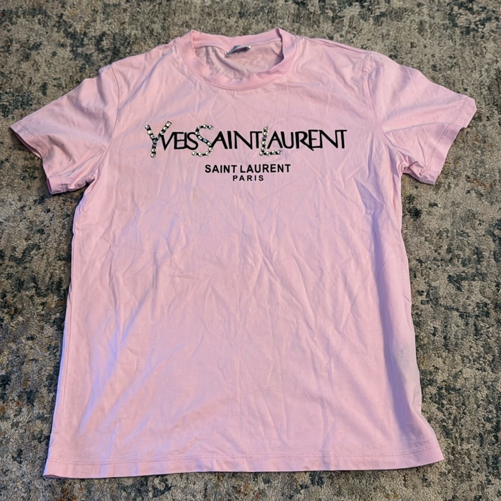 Light pink saint laurent t shirt run small.